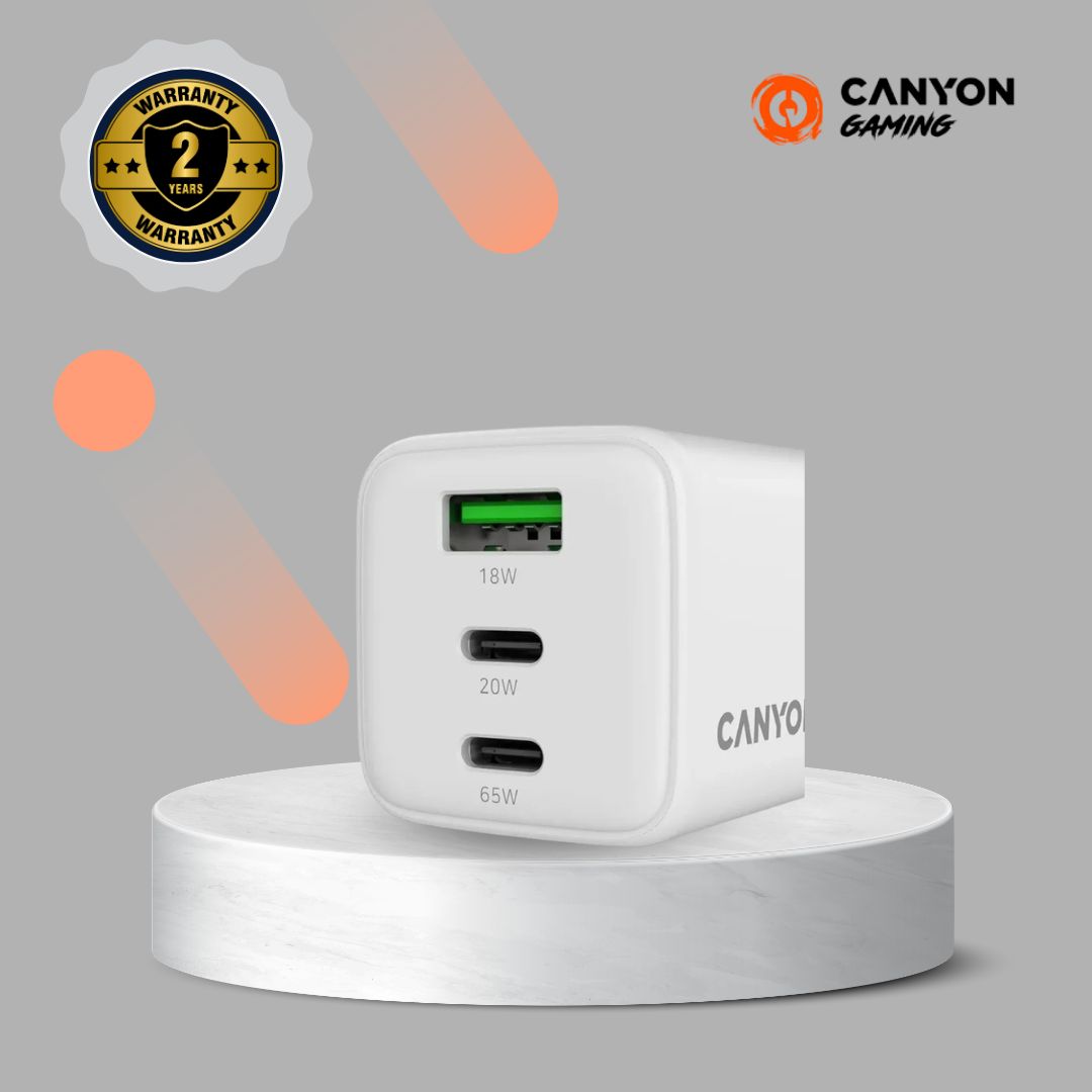 CANYON PHONE CHARGER USB-A+C CU65ACC GaN 65W White