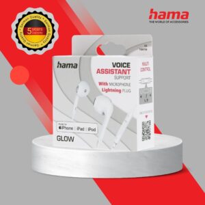 HAMA GLOW EARPHONES WITH MICROPHONE AND LIGHTNING PORT WHITE(184156)