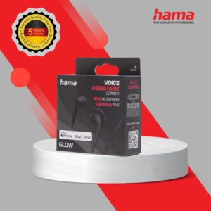 HAMA GLOW EARPHONES WITH MICROPHONE AND LIGHTNING PORT BLACK(184157)